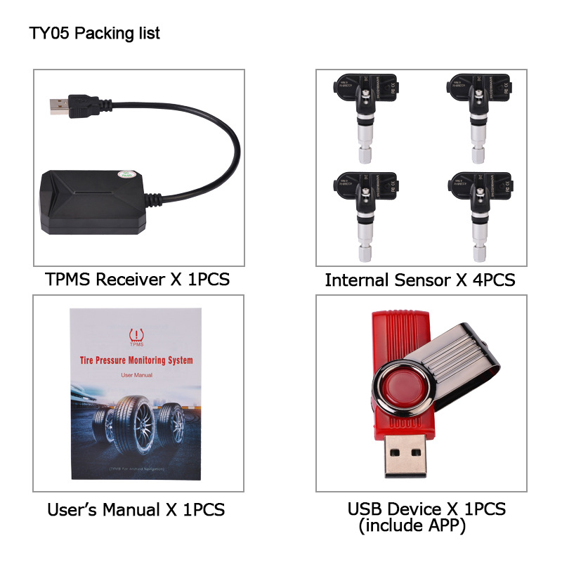 USB Tire Pressure Monitor Tpms Android Navigation App Tire Pressure Monitoring Built-In Sensor Center Console Display Tire