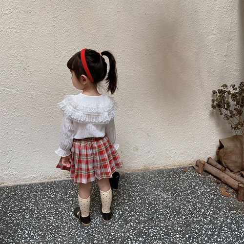 Children's shirts  spring and autumn children's clothing baby girls large lapel tops girls fashionable long-sleeved shirts princess style