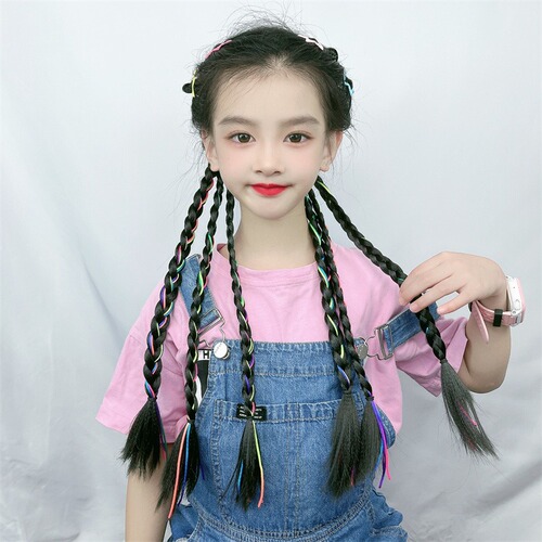 Hot selling children's wig fishbone braid new Chinese style braid twist braid color rope high temperature silk braid ponytail