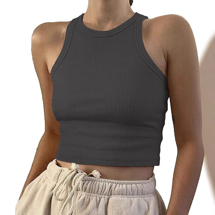 2025 European and American Foreign Trade Women's Clothing Amazon New Summer Solid Color Sleeveless Slim-fit Short Small Vest for Women 2025 European and American Foreign Trade Women's Clothing Amazon New Summer Solid Color Sleeveless Slim-fit Short Small Vest for Women