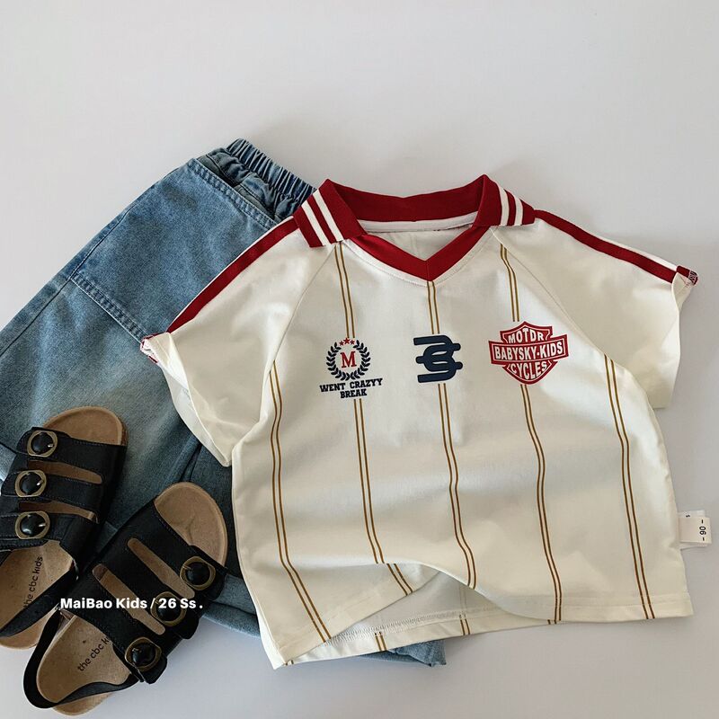 Maibao Children's Short-Sleeve 2026 Summer New Style Boys' Double-Collar Polo Shirt T-Shirt Trendy A-Class Baby Clothing Wholesale