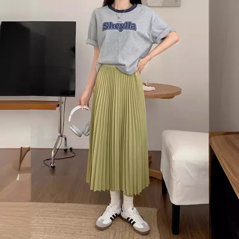 Fashionable and Simple Multi-Color New Pleated Skirt Skirt Women's High Waist Slim Solid Color Drape Mid-Length Pleated Skirt