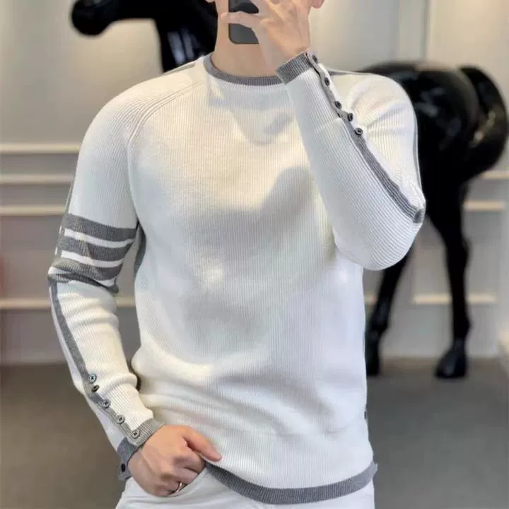 Зимний свитер с круглым вырезом мужской тренд ins вязаный свитер корейский свободный повседневный толстый цвет свитер дикий молодой