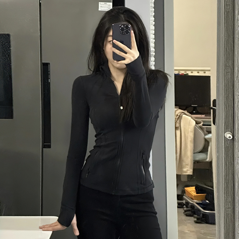 顯瘦IuIu春秋deflne同款拼接健身透氣彈力口袋跑步運動瑜伽服外套