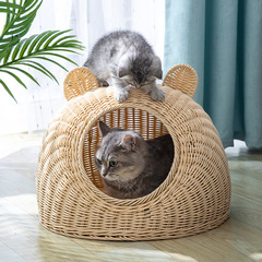 藤編みの猫の巣四季通用の半閉鎖式の通気性は水洗いできます。