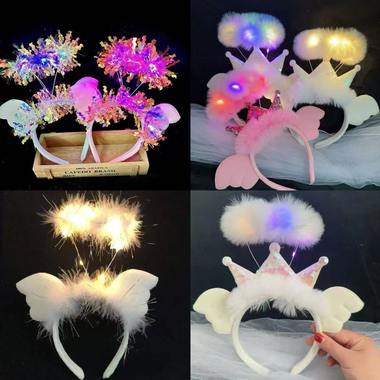 发光皇冠天使翅膀羽毛发箍舞台节日头饰仙女头环发光玩具批发夜市