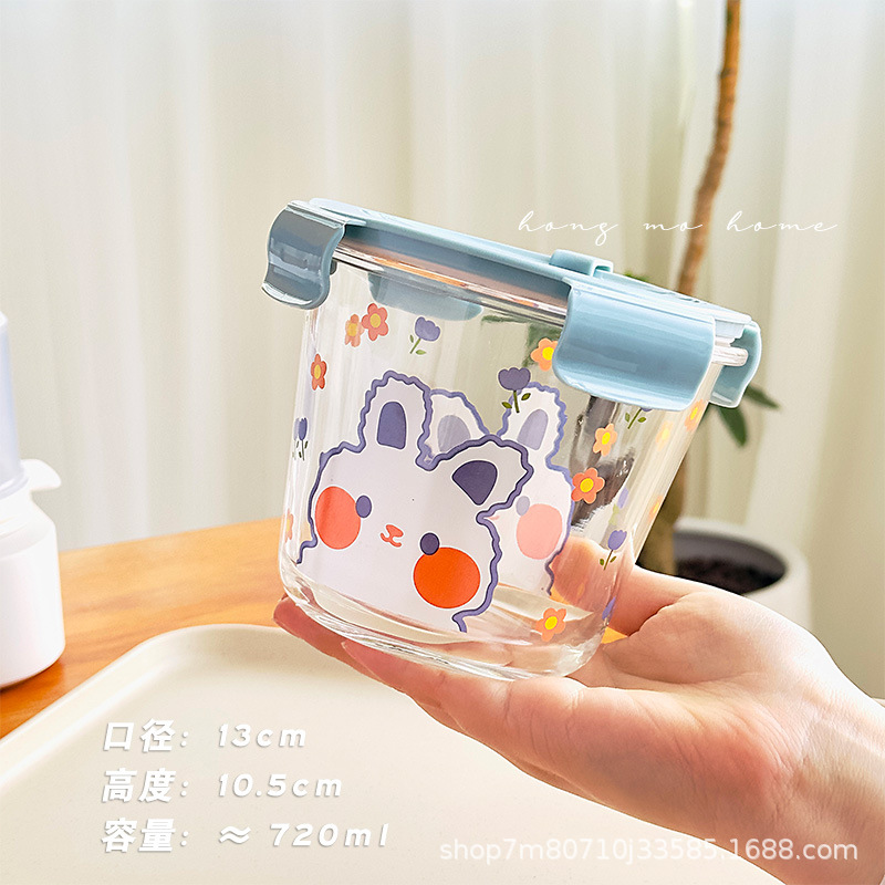 Tazón de sopa redondo de vidrio sellado de grado alimenticio resistente a altas temperaturas caja de preservación de microondas conjunto de caja de almuerzo sellado de preservación de fresco