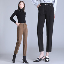 品牌九分哈伦裤女2025春秋季高腰显瘦松紧腰西装裤直筒镰刀休闲裤