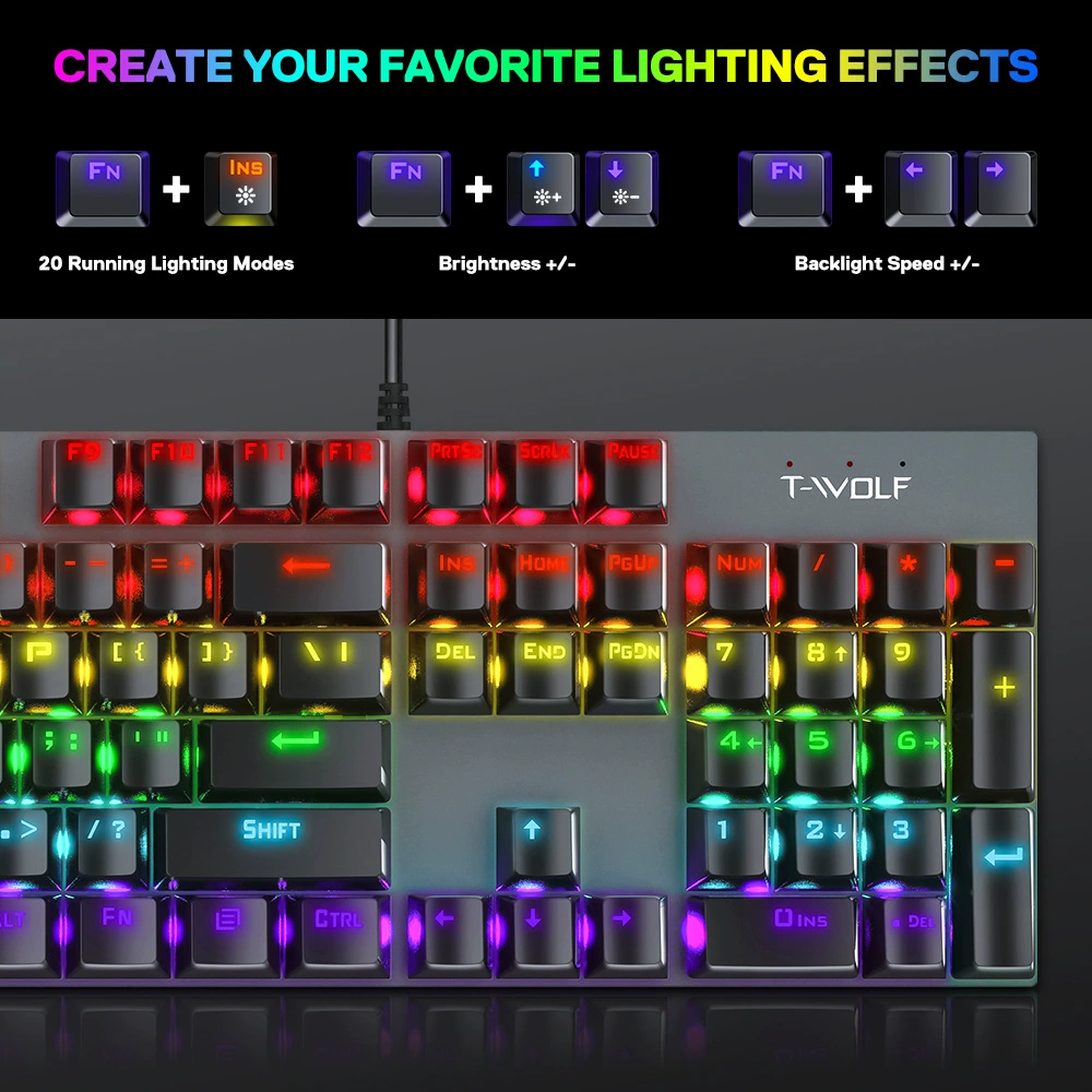 T-Wolf Thunder Wolf T18 Mechanical Keyboard 87 key Wired USB computer desktop green shaft backlight game keyboard