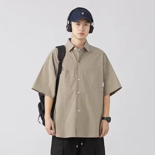 短袖衬衫男夏季2026新款男士日系工装夏天潮牌休闲宽松衬衣男装潮