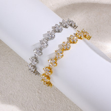 时尚奢华满钻花朵镶嵌锆石闪耀手链饰品 铜镀18k四瓣花可调节手环