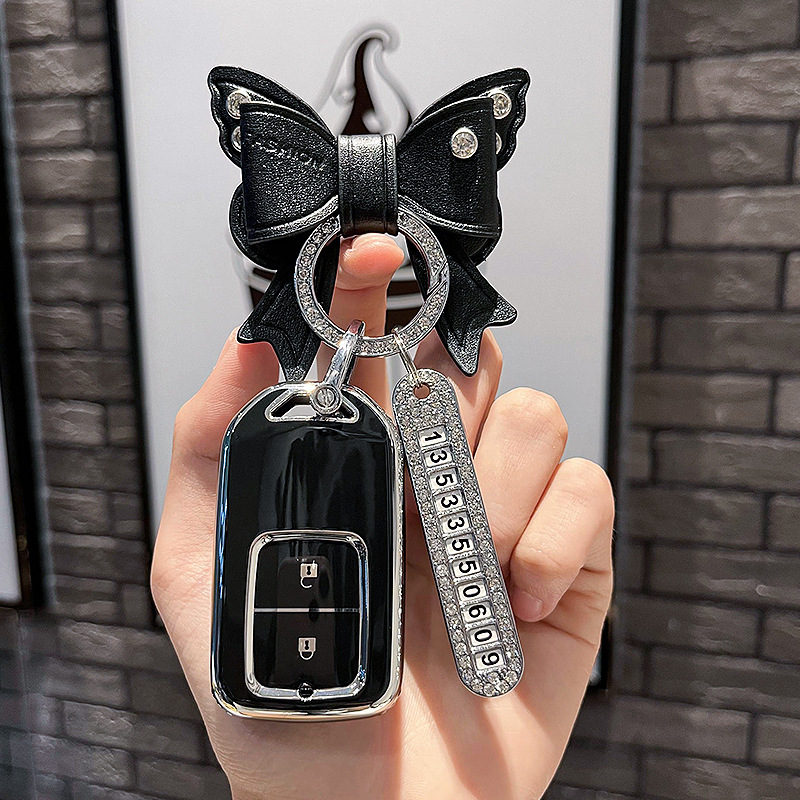 BT 키 타입 A - 스마트 2버튼 [싱글 쉘 블랙] + 블랙 리본 다이아몬드 버클 + 실버 번호판