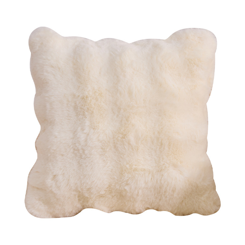 Duas caras de conejo de peluche de lujo pele de grado almohada de textura núcleo sofá cuadrado almohada teñida almohada arco iris
