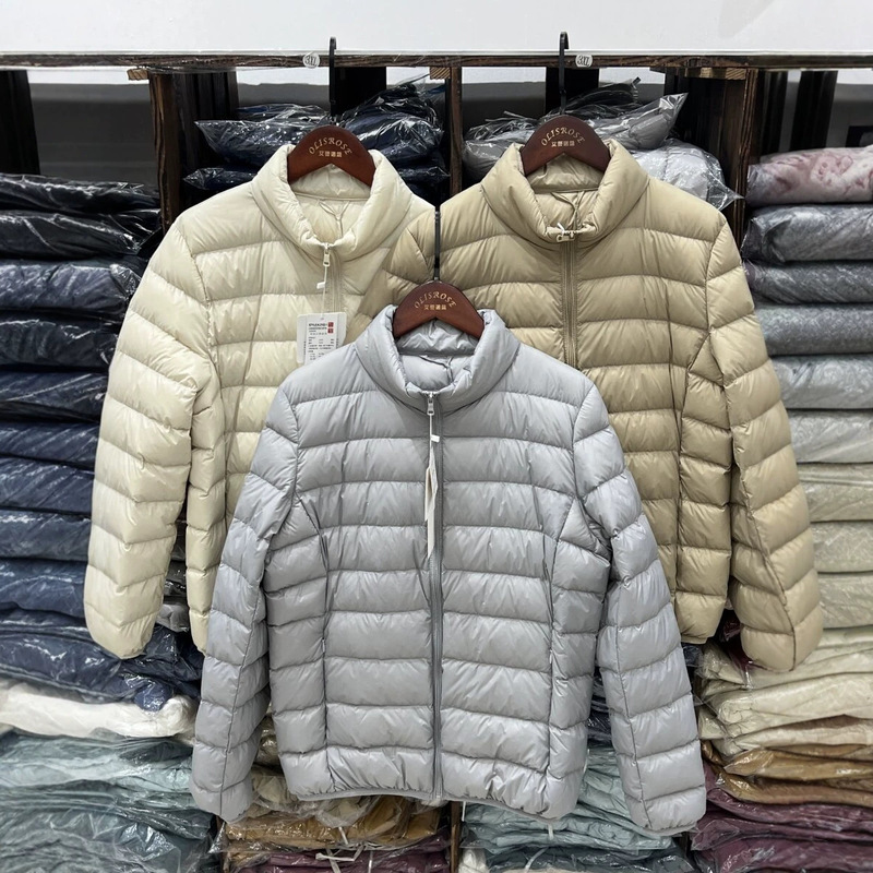 Cross-Border Korean New Style Slim Fit Lightweight Women's down Jacket, Soft and Thin, Warm, 90% White Duck down Coat with Stand Collar