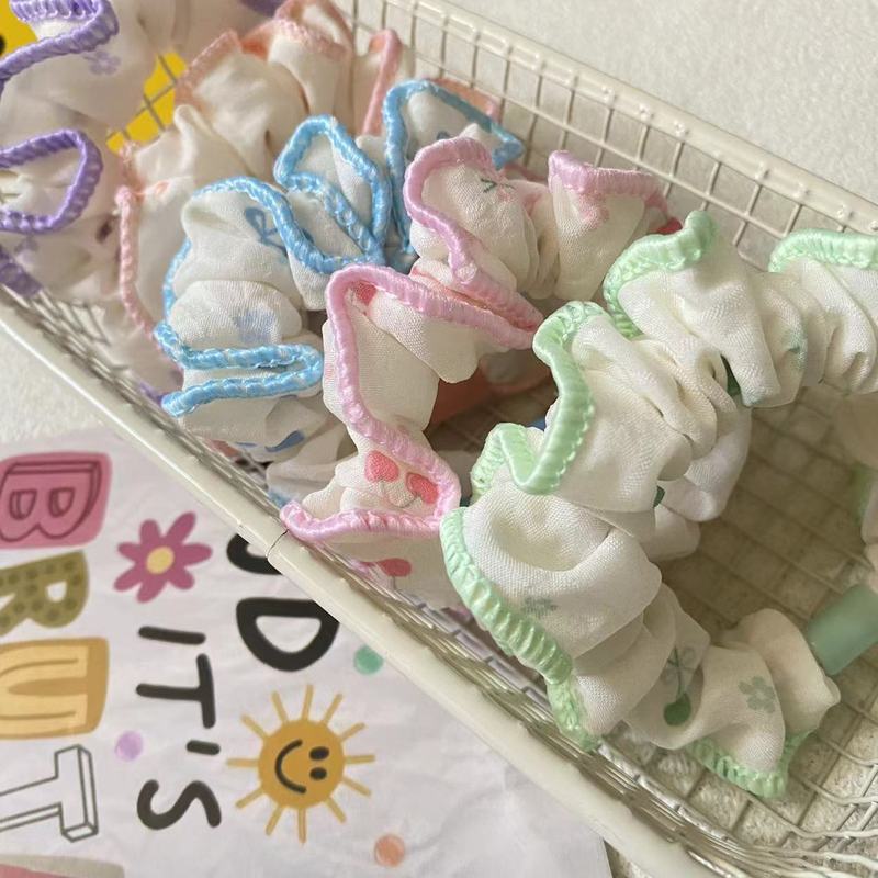 チェリースタイルのソフトガーゼ小さな新鮮な腸リング女の子ポニーテールヘアリング甘くて多用途なレース腸リングボールヘアロープ夏|undefined
