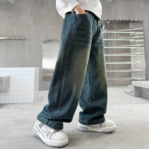 Boys 'pants spring and autumn 2026 new style jeans for middle and middle children's Western-style casual pants for children's loose pants and wide-leg pants