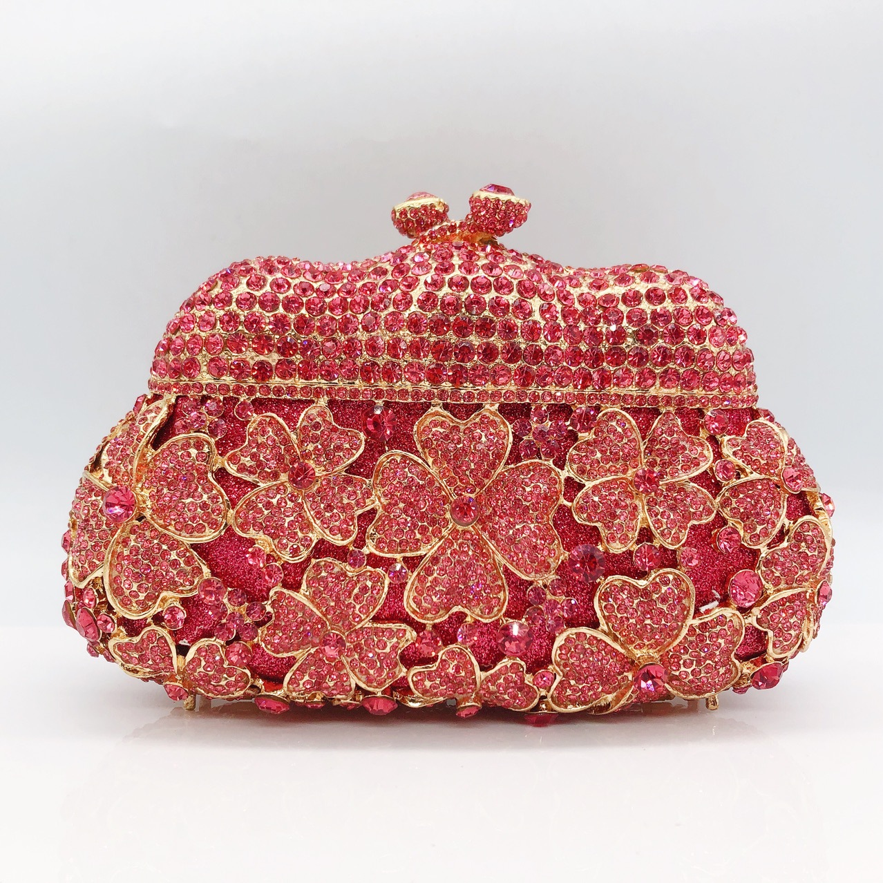 * Cross-border nuevo bolso de cena de diamantes de cuatro hojas de mano bolso de diamantes de mujer pequeña bolsa de embrague de cristal