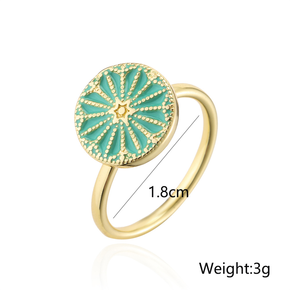 Fashion Green Dripping Oil Rotatable Ring Golden Copper Ring Wholesale display picture 1