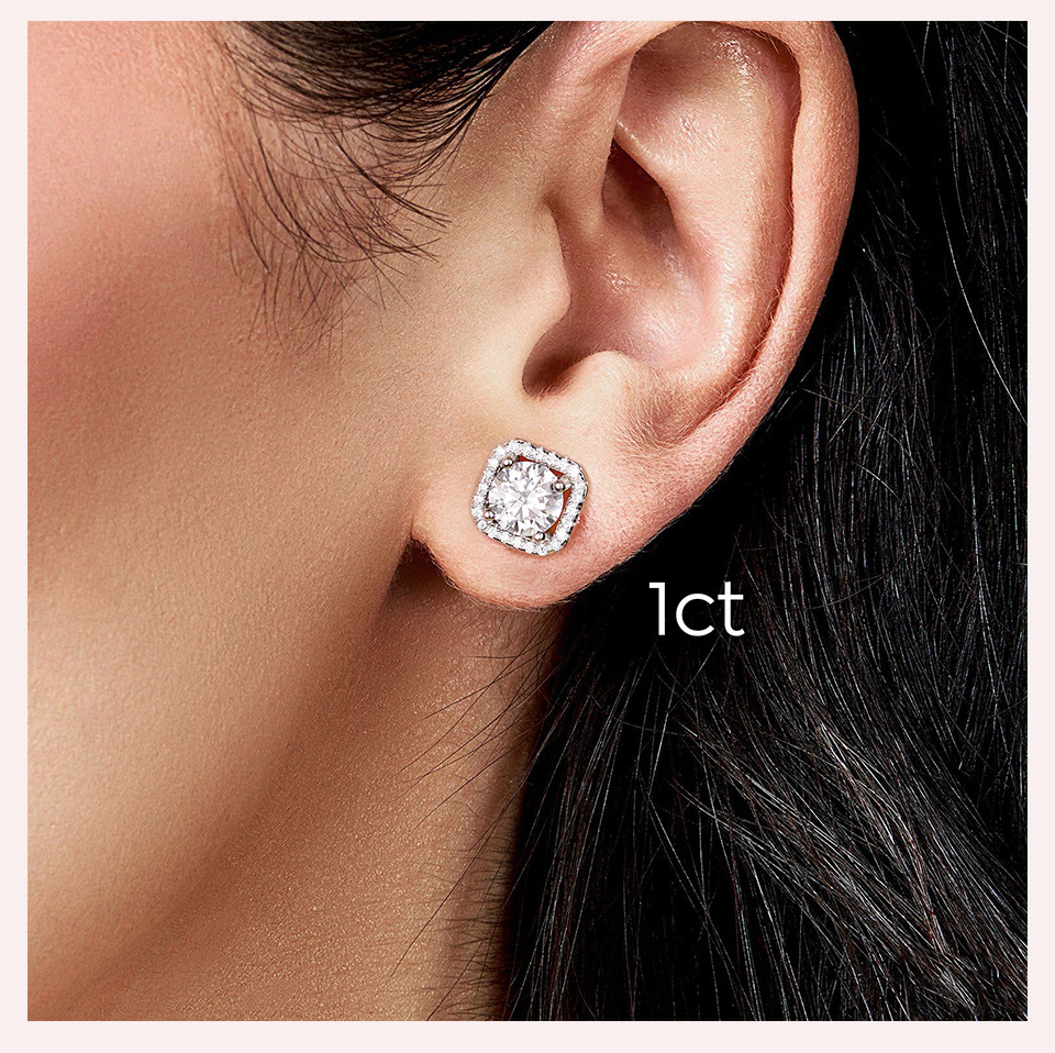 Square Pattern Women'S Gender 1 Pair Sterling Silver Moissanite Square Ear Studs