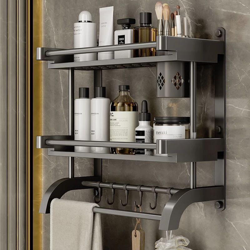 Bathroom rack gun gray non-perforated toiletries towel rack bathroom wall-mounted storage rack wholesale