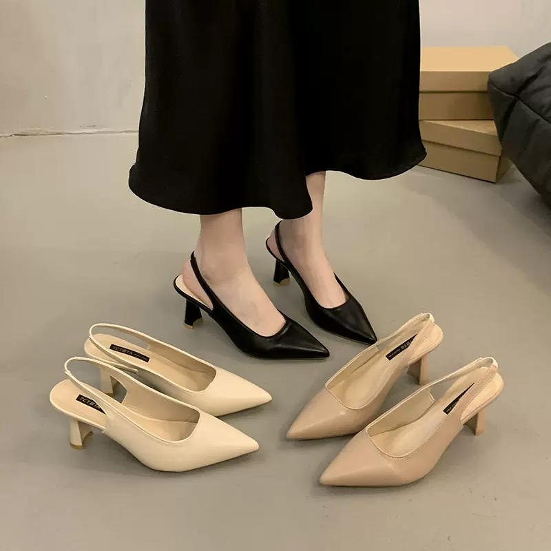 高跟鞋高跟凉鞋女高级感2024新款夏季外穿后空细跟包头不累脚女鞋