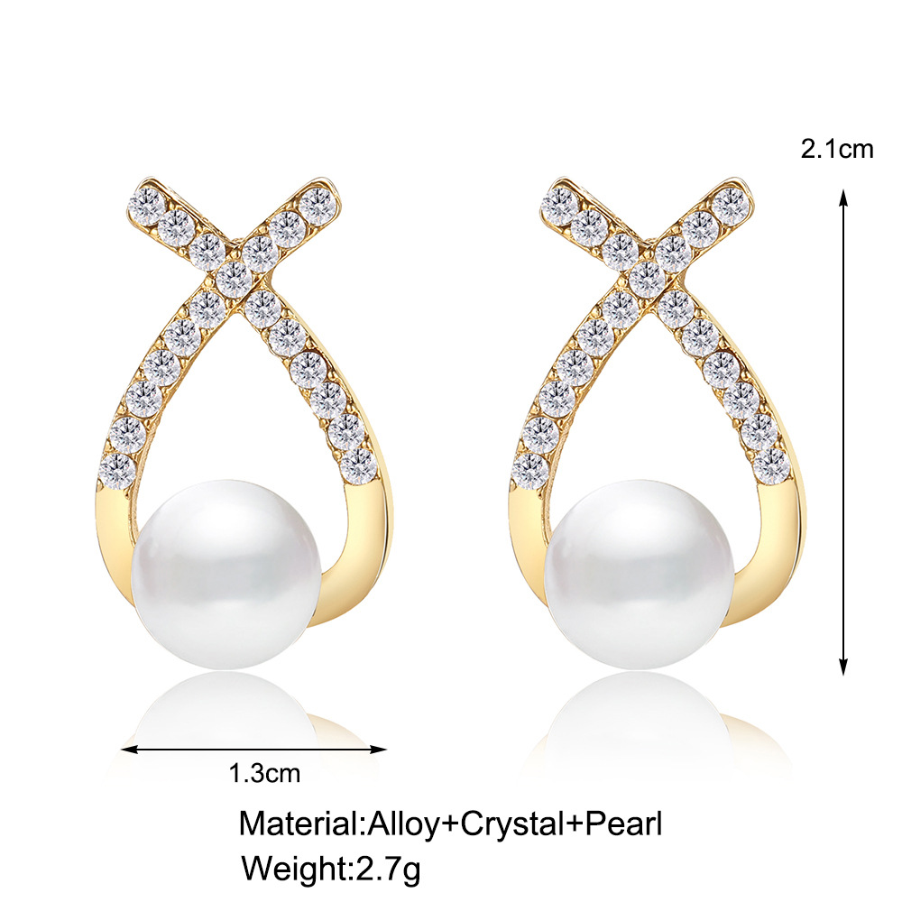 1 Pair Fashion Round Inlay Alloy Artificial Pearls Artificial Diamond Ear Studs display picture 1