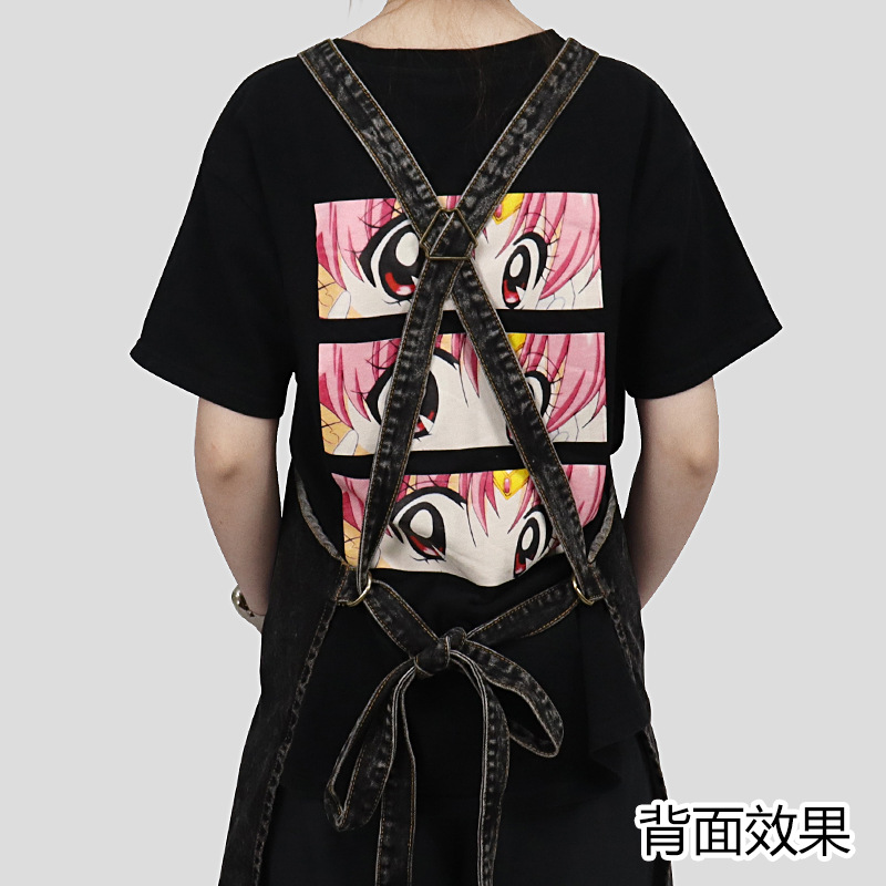 Amazon transfronterizo de mezclilla lavada delantal de algodón puro Restaurante Camarero peluquería ropa de trabajo cocina delantal doméstico