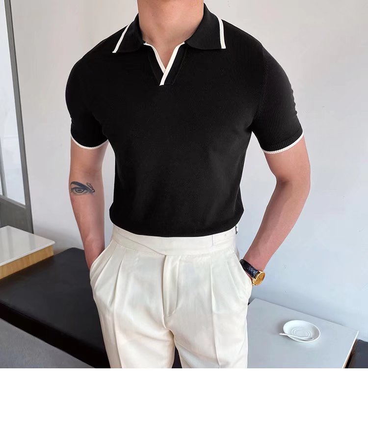 315g Weight Short Sleeve Sleeve Length Polyester Fabric Type Regular Top Length Casual Occasion Shirt Collar Neckline Slim Fit Type Stripe Pattern Summer Season Men's Gender Patchwork Design British Style Style Men's Stripe Patchwork  Shirt Men's Clothing 19