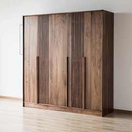 全实木大衣柜胡桃木色推拉现代简约储物衣橱对开门家用收纳柜卧室