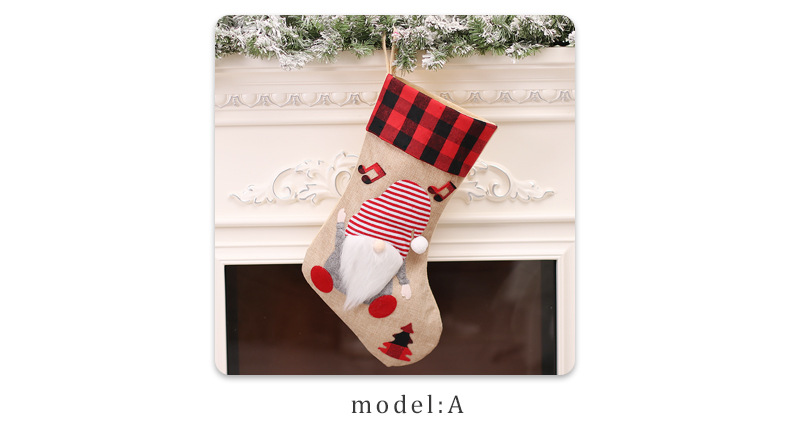 Christmas Stockings Plaid Santa Faceless Doll Tree Decorations_voghion.com