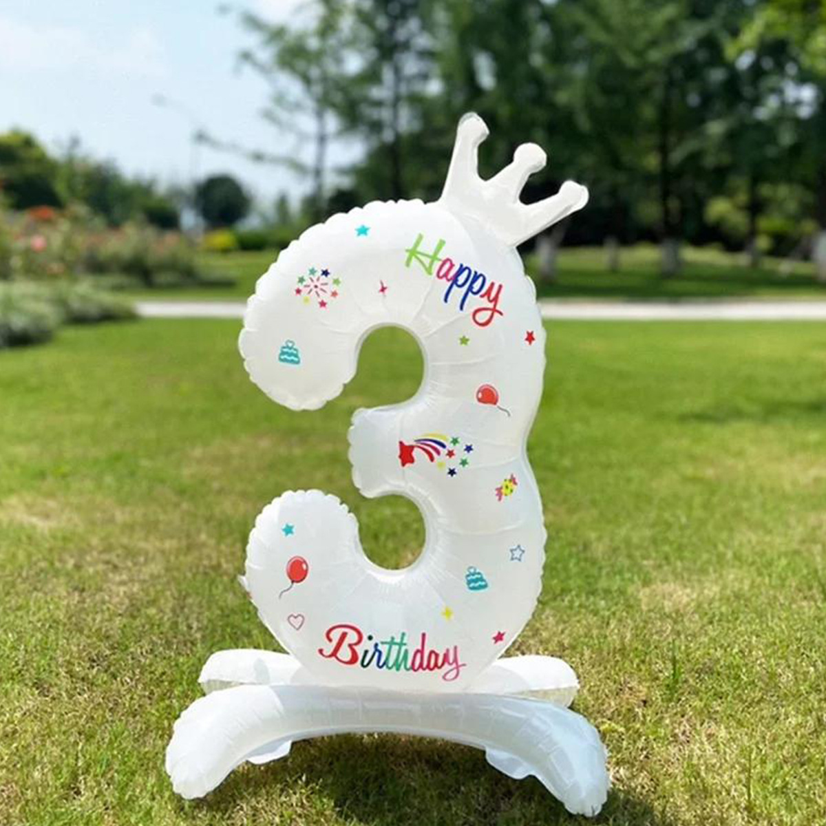 Globo de número de cumpleaños blanco, número de pie, venta al por mayor transfronteriza, globo de corona de fiesta de cumpleaños de película de aluminio de 32 pulgadas