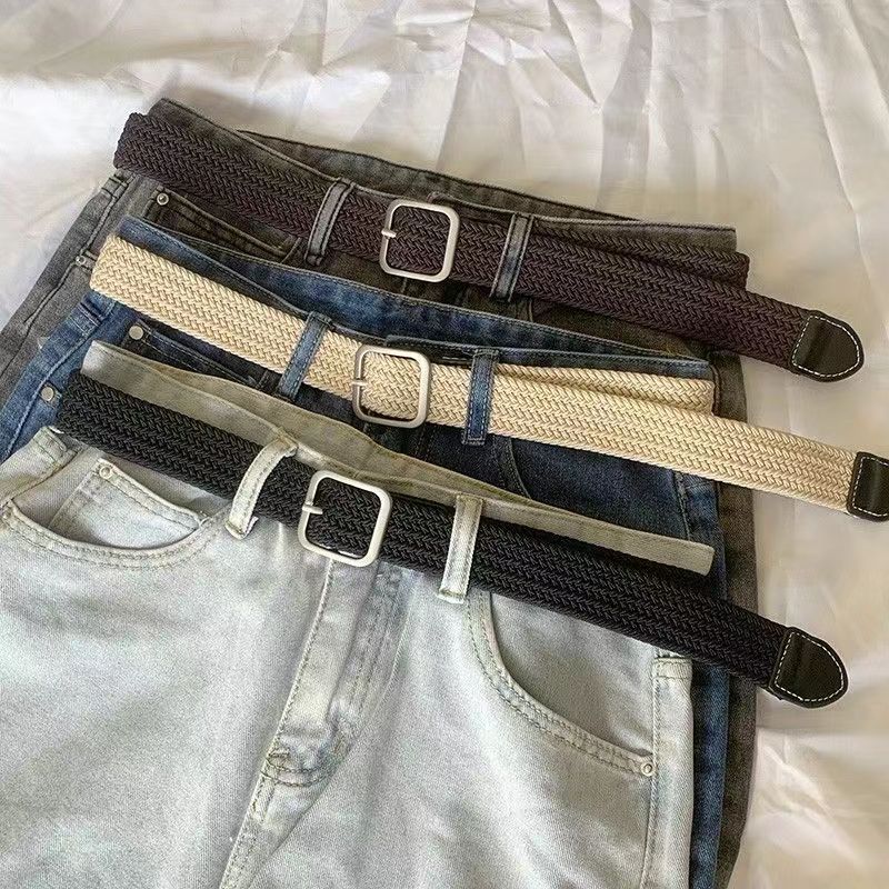 Internet celebrity woven jeans women's canvas belt women's all-match stretch lazy black all-match high-grade belt