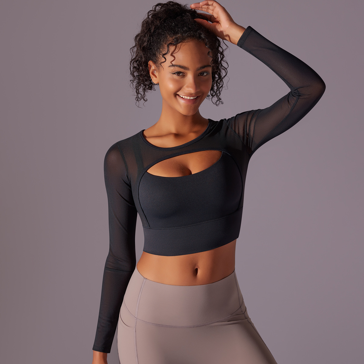 189g Weight Long Sleeve Sleeve Length Nylon, Cotton Blend Fabric Type Short Top Length T-shirt Tops Type Fitness, Yoga Occasion Round Neck Neckline Solid Color Pattern Net Yarn, Hollow Out Design Sports Style Sports Solid Color Nylon Cotton Blend Round Neck Net Yarn Hollow Out Active Tops T-shirt 7