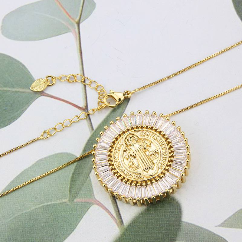 Nihaojewelry round gold-plated diamond Virgin Mary necklace Wholesale Jewelry