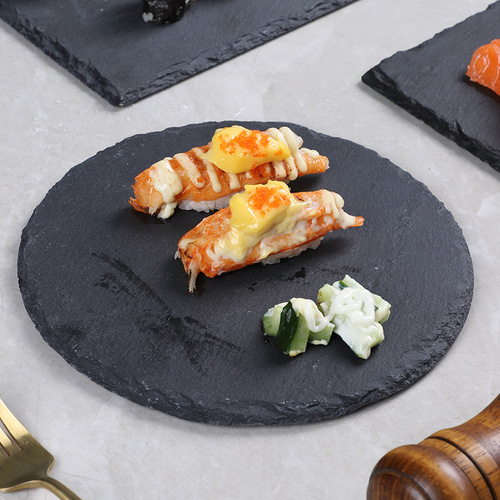 Japanese black rock dessert sushi plate, Western creative tableware plate, rock board grilled meat plating steak plate