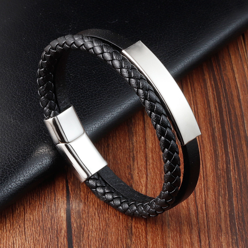 30g Weight Bracelets Classification Vintage Style Classic Style Geometric Pu Leather Titanium Steel Polishing Men's Bracelets Men Cord & Leather Bracelets