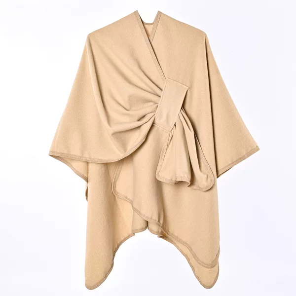 New Women's Autumn and Winter Warm Cape, Simple Double-Sided Solid Color Split Hem Faux Cashmere Outerwear with Tie-Up Shawl Amazon