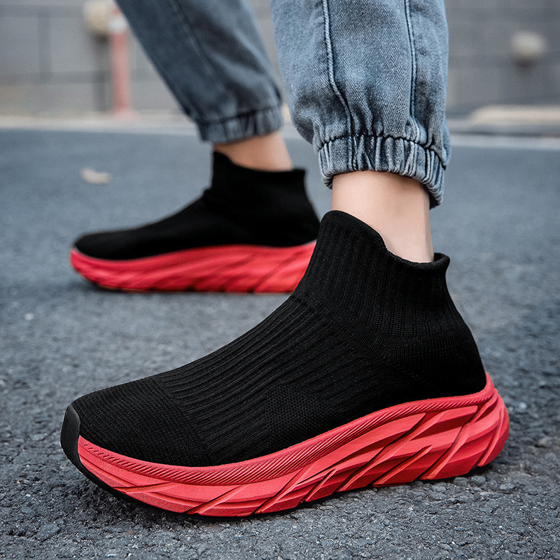 Cross-Border Amazon Men's Shoes Winter Velvet Couple's Slip-On High-Top Socks Shoes Women's Warm Casual Sports Shoes