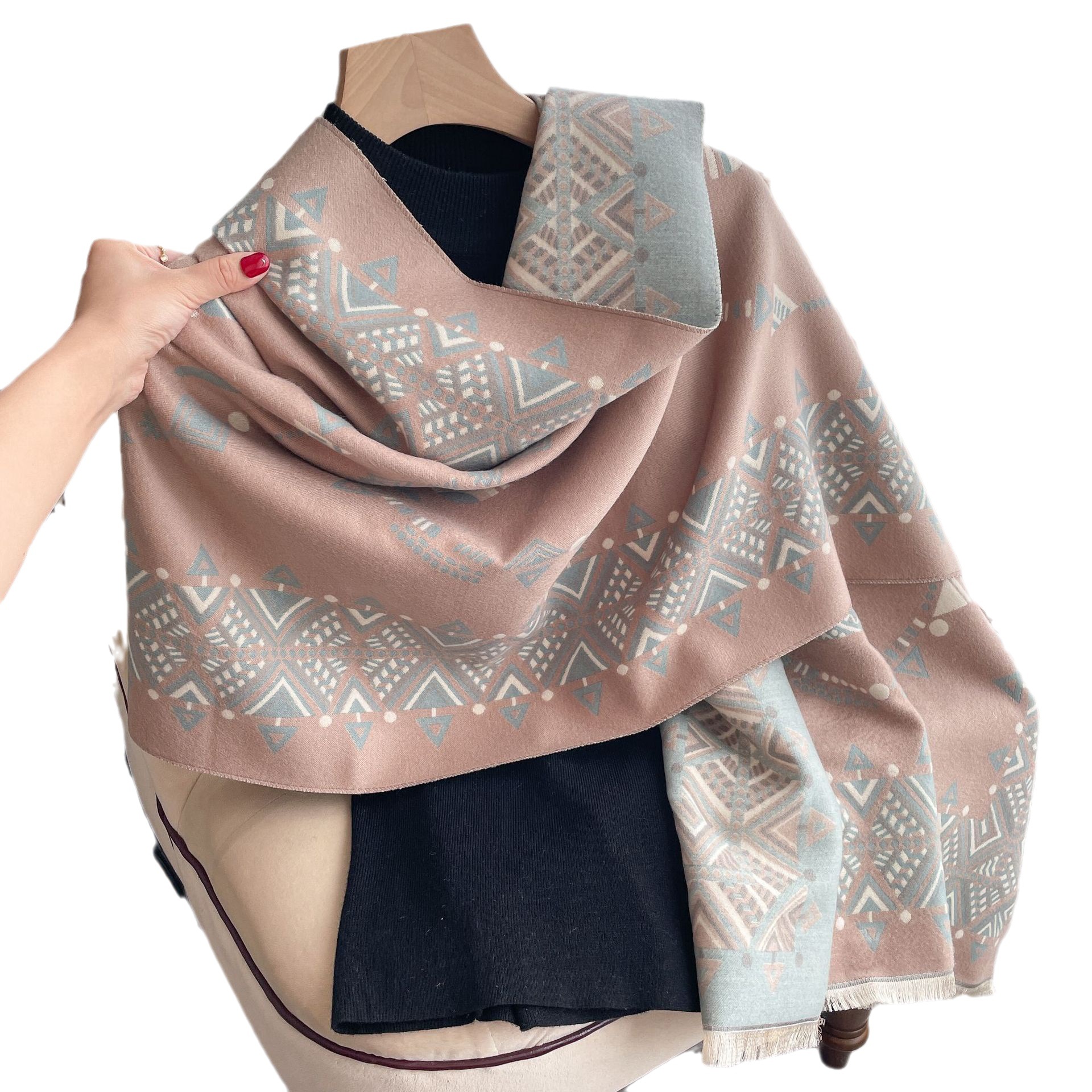 2023 nuevo nórdico retro chal Otoño e Invierno de doble cara Cachemira elefante patrón decorativo largo bufanda caliente para las mujeres