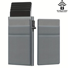 侧推弹卡带灰色双层莱卡布极简男士RFID金属钱包银卡包零钱包卡夹