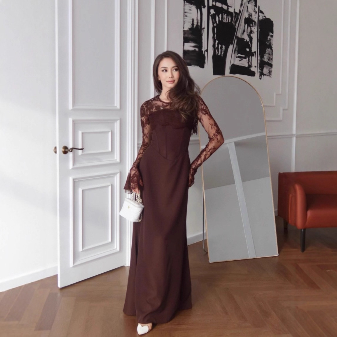 Amazon European and American Cross-Border 2025 Winter New Elegant Romantic Style Dress Long-Sleeved Long Skirt Dress for Women