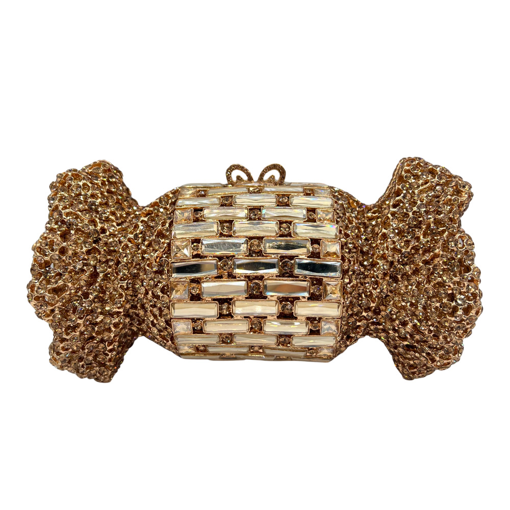 Túi xách tay dạ hội đính kim cương hình kẹo phong cách Stone bag — Đế vàng kim cương, Màu sâm panh, Bạc AB, hồng