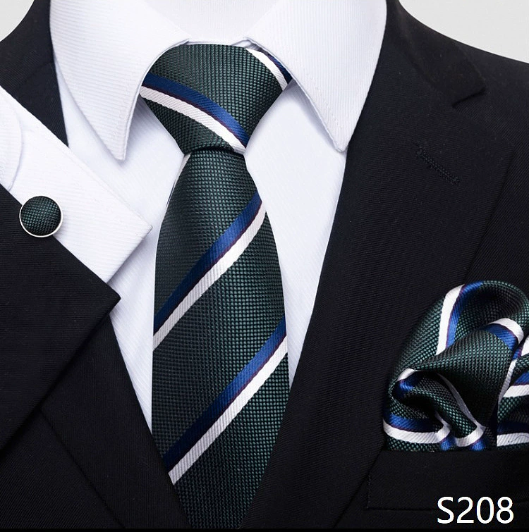 Ready stock solid color polka dot plaid tie wholesale solid color men's tie tie cufflinks pocket square set 8cm