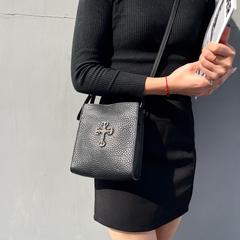 Croweの新しいクロスライチ柄牛革携帯電話バッグ、男性と女性用、トレンディでクールなミニウォーキングショルダーバッグ