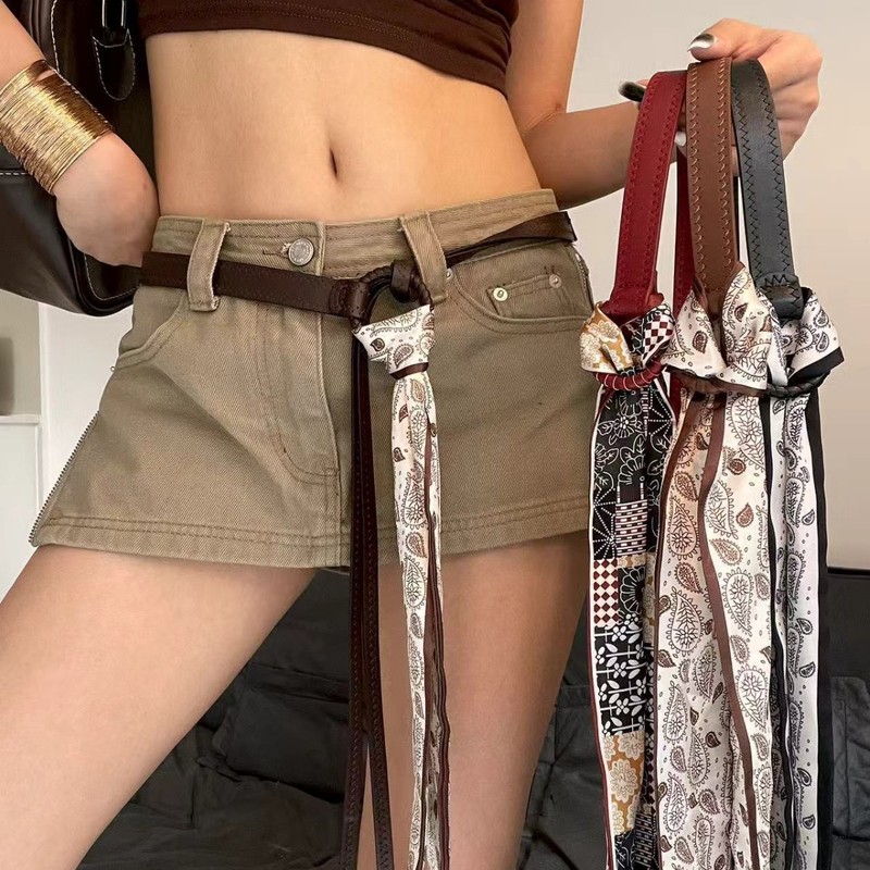 复古美式流苏腰带朋克嘻哈风牛仔裤腰饰小众设计感可拆卸丝巾腰链|undefined