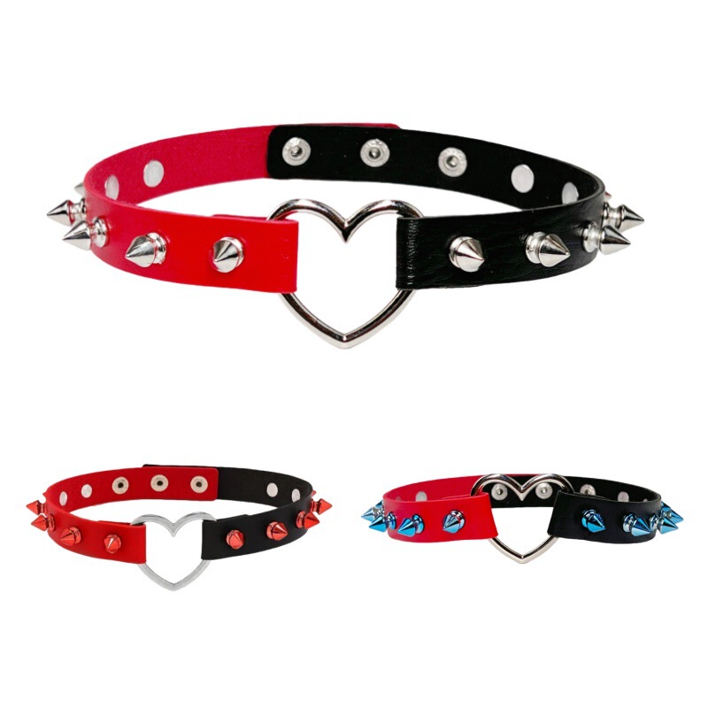 Cross-Border European and American Punk Rock Women's Leather Collar Contrasting Color Pointed Rivets Trendyy Bondage Neck Ring Couple Pu Necklace Cross-Border European and American Punk Rock Women's Leather Collar Contrasting Color Pointed Rivets Trendyy Bondage Neck Ring Couple Pu Necklace