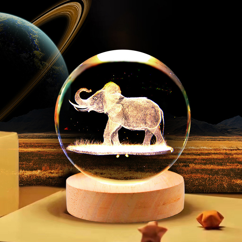 Bola de cristal luminosa grabada con láser, recargable por USB, luz nocturna, adorno para dormitorio, regalo navideño para niñas