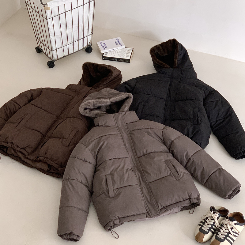 Falso de dos piezas de algodón empalmado de lana mujer 2025 invierno nuevo estilo coreano suelto chaqueta de plumón gruesa chaqueta de pan caliente