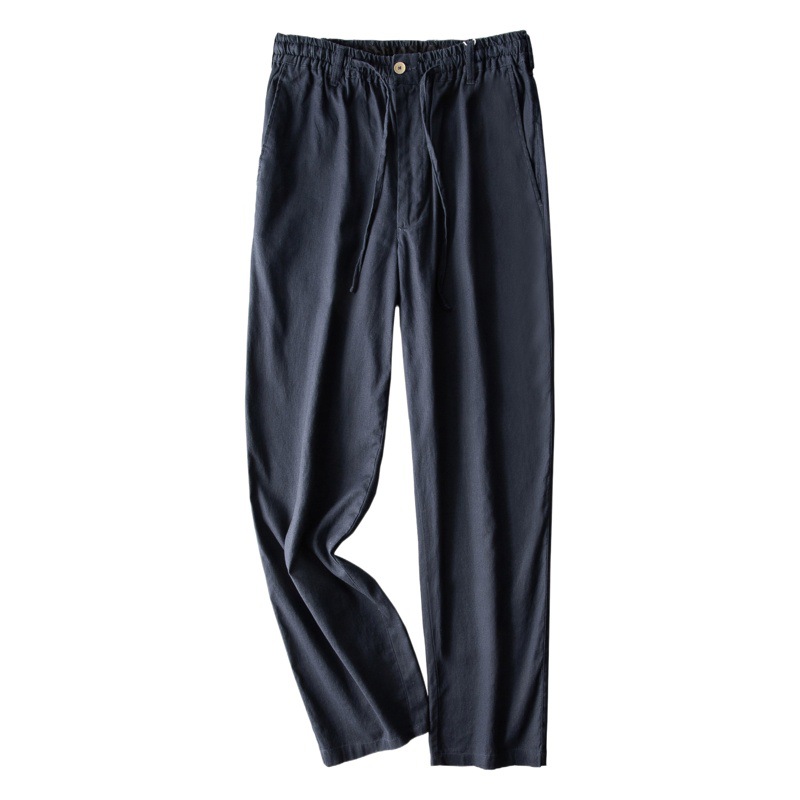 Pantalones de lino de cintura elástica pantalones sueltos de algodón y lino de los hombres pantalones casuales de los hombres de verano de lino recto de los hombres pantalones largos de lino