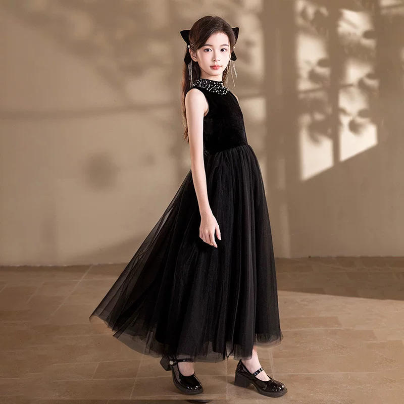 Dress, small princess costume, black velvet children's suit, Birthday gift, for teenagers 3